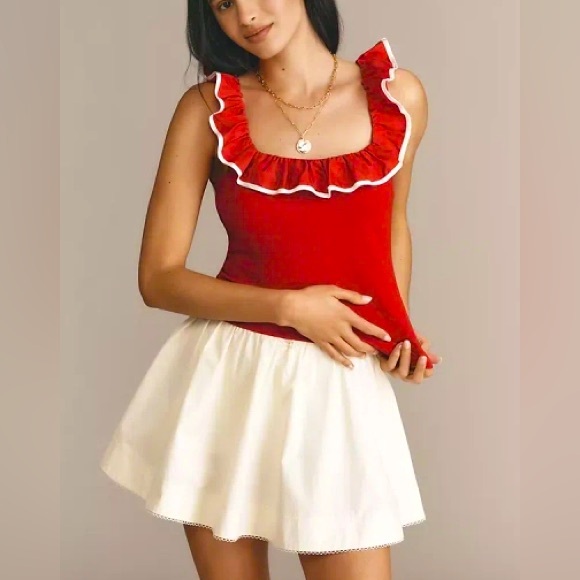 Sunday in Brooklyn Tops - Anthropologie Sunday In Brooklyn Red Ruffle Trim Cropped Tank Top XL